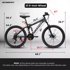 Bicicleta de montaña Whisen de doble suspensión y 27,5 pulgadas, amortiguadores delanteros y traseros, frenos de disco mecánicos, 21 velocidades