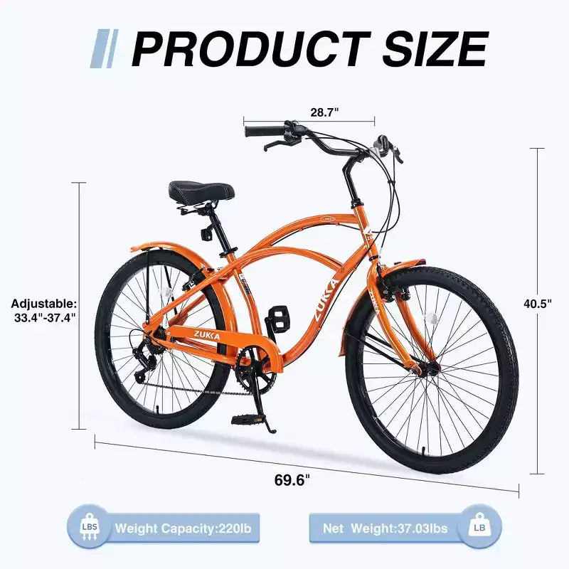 Bicicletas Whisen 26 para adultos con cuadro de acero y barra baja, 7 velocidades, frenos V delanteros y traseros