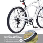 Bicicletas Whisen 26 para adultos con cuadro de acero y barra baja, 7 velocidades, frenos V delanteros y traseros
