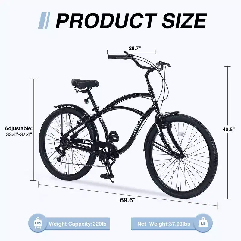 Bicicletas Whisen 26 para adultos con cuadro de acero y barra baja, 7 velocidades, frenos V delanteros y traseros