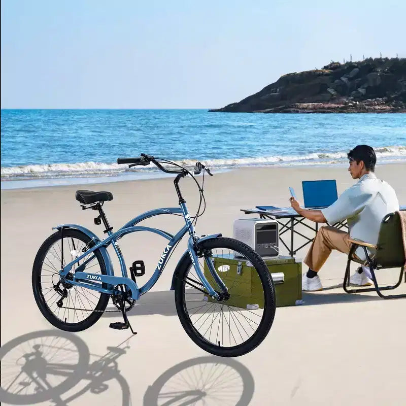 Bicicletas Whisen 26 para adultos con cuadro de acero y barra baja, 7 velocidades, frenos V delanteros y traseros