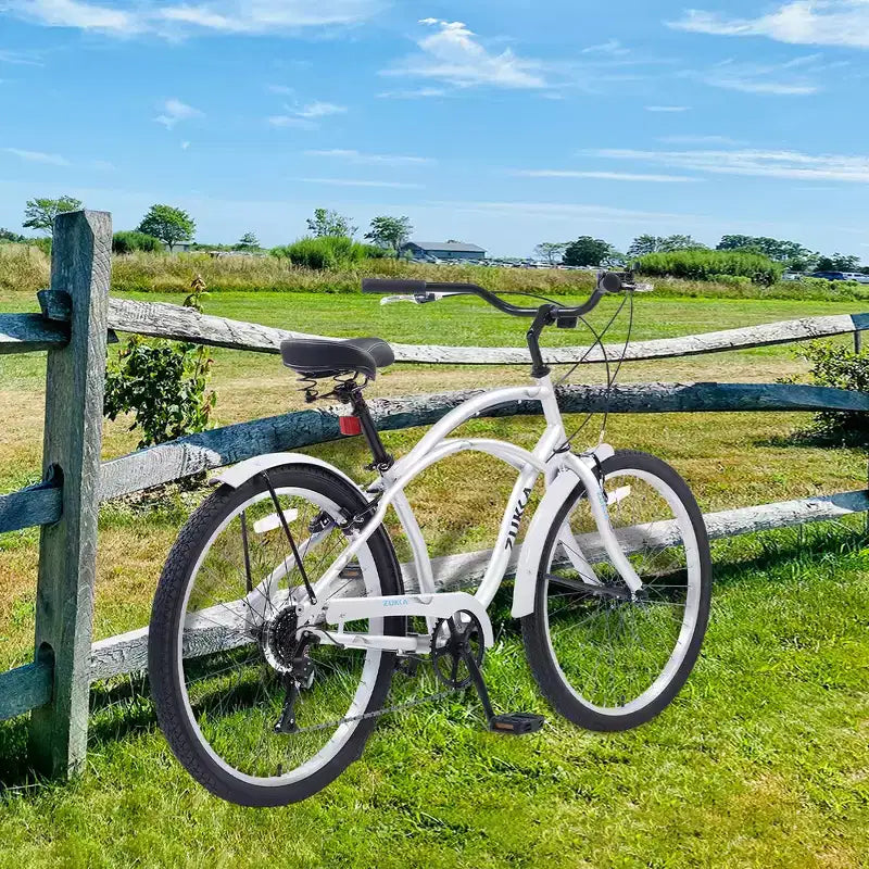 Bicicletas Whisen 26 para adultos con cuadro de acero y barra baja, 7 velocidades, frenos V delanteros y traseros