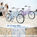 Bicicleta playera Whisen 26 para mujer, con cuadro de acero de diseño bajo y 7 velocidades.