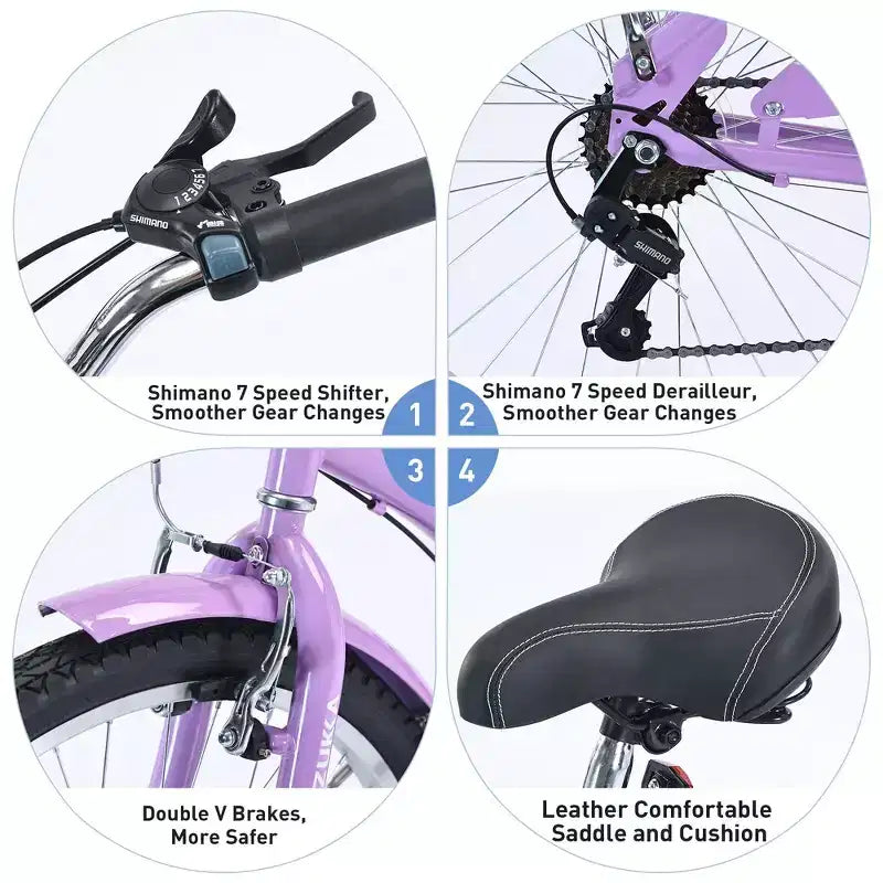 Bicicleta playera Whisen 26 para mujer, con cuadro de acero de diseño bajo y 7 velocidades.