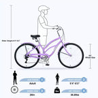 Bicicleta playera Whisen 26 para mujer, con cuadro de acero de diseño bajo y 7 velocidades.