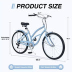 Bicicleta playera Whisen 26 para mujer, con cuadro de acero de diseño bajo y 7 velocidades.