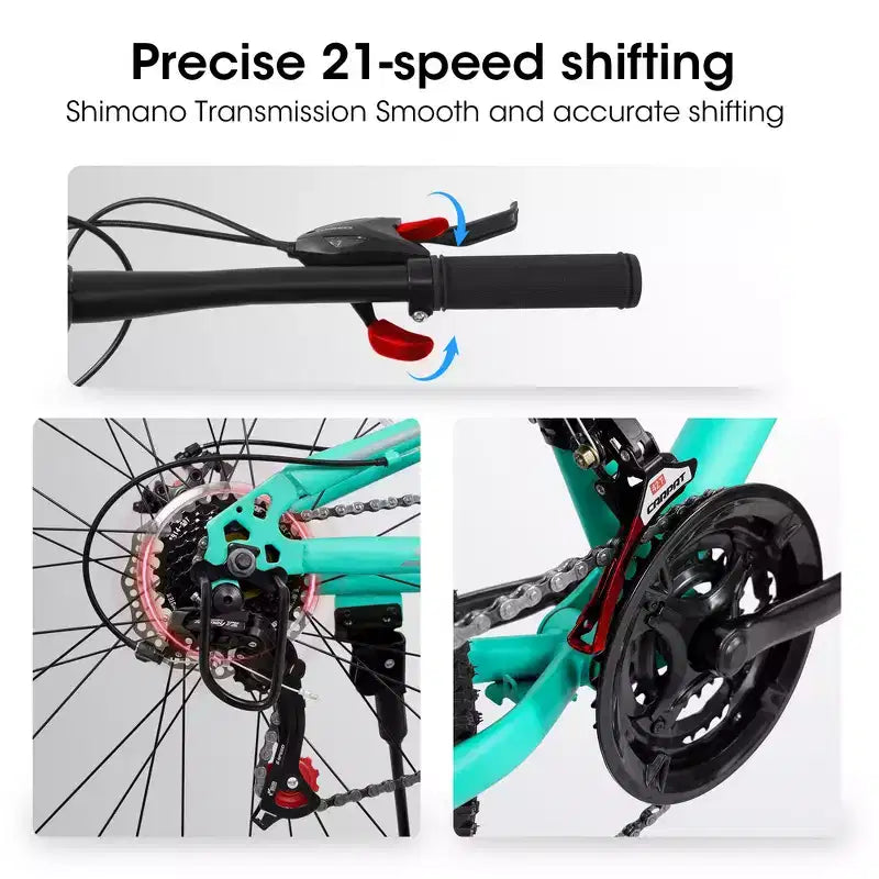 Bicicleta de Montaña Whisen de 26 Pulgadas, Cuadro de Acero, Horquilla con Suspensión, Amortiguador Adicional, 21 Velocidades, Unisex