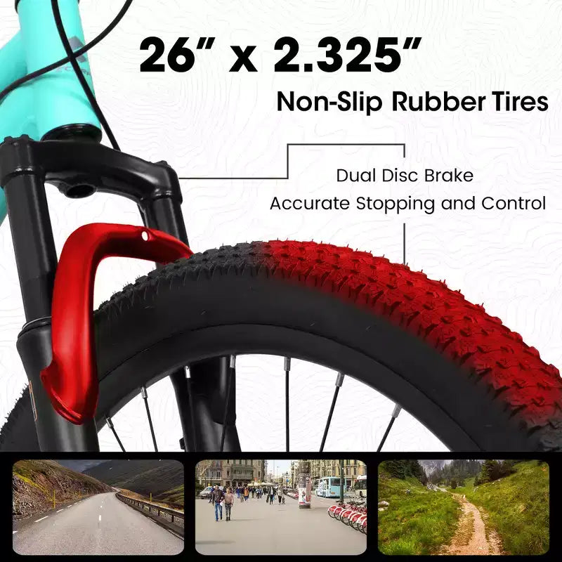 Bicicleta de Montaña Whisen de 26 Pulgadas, Cuadro de Acero, Horquilla con Suspensión, Amortiguador Adicional, 21 Velocidades, Unisex