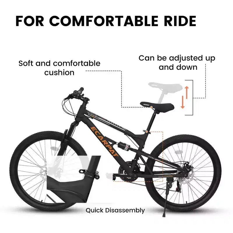 Bicicleta de Montaña Whisen de 26 Pulgadas, Cuadro de Acero, Horquilla con Suspensión, Amortiguador Adicional, 21 Velocidades, Unisex
