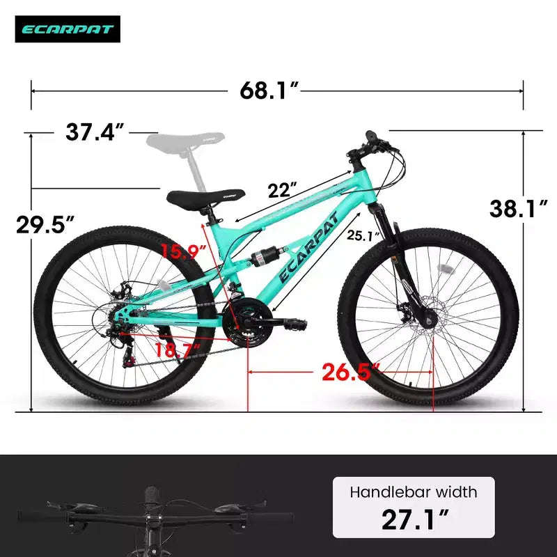 Bicicleta de Montaña Whisen de 26 Pulgadas, Cuadro de Acero, Horquilla con Suspensión, Amortiguador Adicional, 21 Velocidades, Unisex