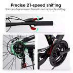 Bicicleta de Montaña Whisen de 26 Pulgadas, Cuadro de Acero, Horquilla con Suspensión, Amortiguador Adicional, 21 Velocidades, Unisex