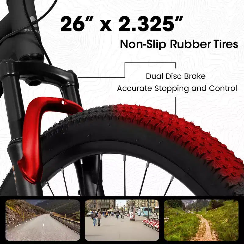 Bicicleta de Montaña Whisen de 26 Pulgadas, Cuadro de Acero, Horquilla con Suspensión, Amortiguador Adicional, 21 Velocidades, Unisex
