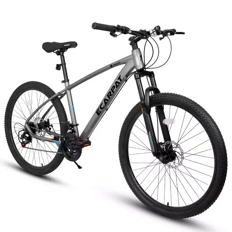 Bicicleta de Montaña Whisen de 27 Pulgadas y 21 Velocidades, Horquilla de Suspensión, Freno de Disco y Cuadro de Aluminio - Gris
