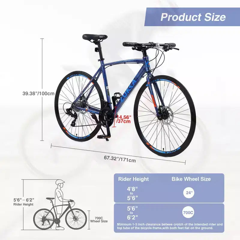 Bicicleta híbrida Whisen de 28 pulgadas para adultos, bicicleta de carretera con 24 velocidades, frenos de disco