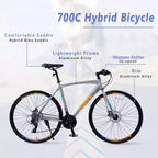 Bicicleta híbrida Whisen de 28 pulgadas para adultos, bicicleta de carretera con 24 velocidades, frenos de disco