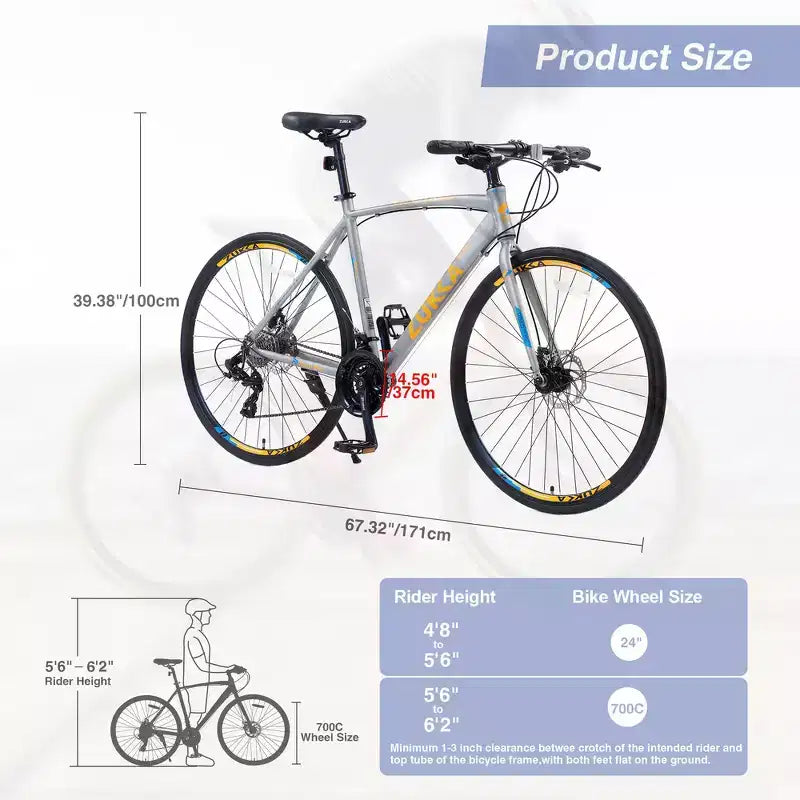 Bicicleta híbrida Whisen de 28 pulgadas para adultos, bicicleta de carretera con 24 velocidades, frenos de disco
