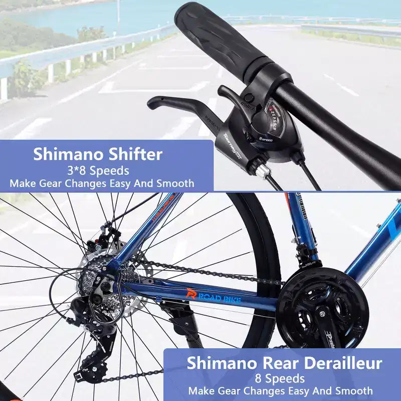 Bicicleta híbrida Whisen de 28 pulgadas para adultos, bicicleta de carretera con 24 velocidades, frenos de disco