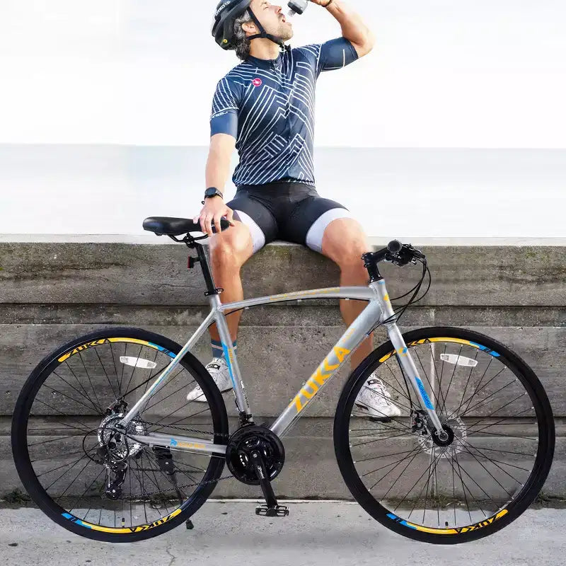 Bicicleta híbrida Whisen de 28 pulgadas para adultos, bicicleta de carretera con 24 velocidades, frenos de disco