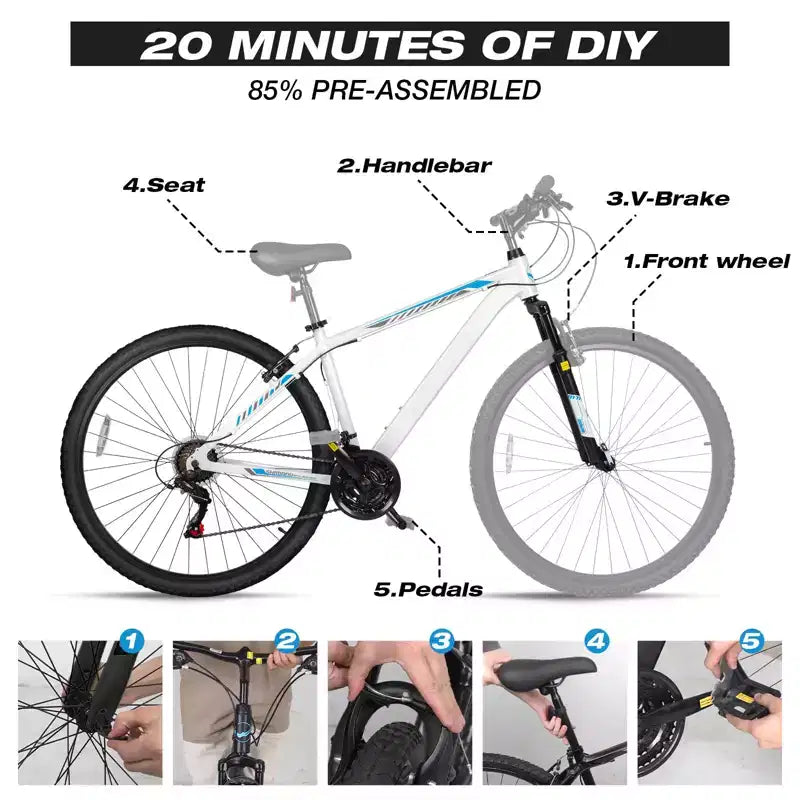 Bicicleta de montaña Hykolity de 29 pulgadas 29r MTB Bicicleta deportiva Bicicleta grande Suspensión completa Ligera Ciclismo al aire libre para hombres y mujeres adultos - Blanco pálido
