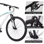 Bicicleta de montaña Hykolity de 29 pulgadas 29r MTB Bicicleta deportiva Bicicleta grande Suspensión completa Ligera Ciclismo al aire libre para hombres y mujeres adultos - Blanco pálido