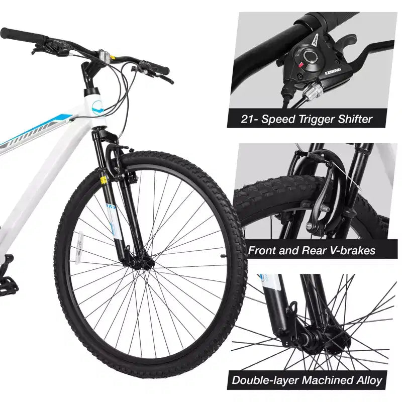 Bicicleta de montaña Hykolity de 29 pulgadas 29r MTB Bicicleta deportiva Bicicleta grande Suspensión completa Ligera Ciclismo al aire libre para hombres y mujeres adultos - Blanco pálido