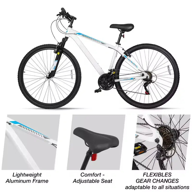 Bicicleta de montaña Hykolity de 29 pulgadas 29r MTB Bicicleta deportiva Bicicleta grande Suspensión completa Ligera Ciclismo al aire libre para hombres y mujeres adultos - Blanco pálido