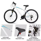 Bicicleta de montaña Hykolity de 29 pulgadas 29r MTB Bicicleta deportiva Bicicleta grande Suspensión completa Ligera Ciclismo al aire libre para hombres y mujeres adultos - Blanco pálido