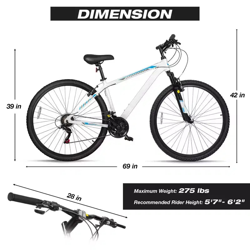 Bicicleta de montaña Hykolity de 29 pulgadas 29r MTB Bicicleta deportiva Bicicleta grande Suspensión completa Ligera Ciclismo al aire libre para hombres y mujeres adultos - Blanco pálido