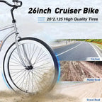 Bicicleta de crucero de playa para hombre Whisen 26, bicicletas de una sola velocidad con cuadro de acero, ruedas anchas para mayor estabilidad