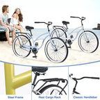 Bicicleta de crucero de playa para hombre Whisen 26, bicicletas de una sola velocidad con cuadro de acero, ruedas anchas para mayor estabilidad