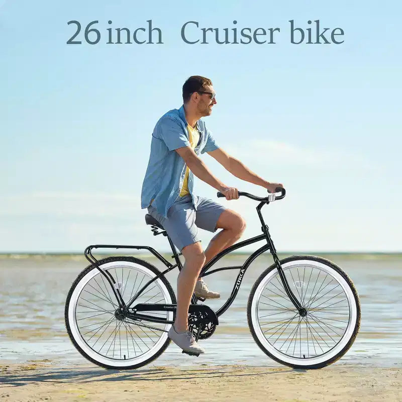 Bicicleta de crucero de playa para hombre Whisen 26, bicicletas de una sola velocidad con cuadro de acero, ruedas anchas para mayor estabilidad