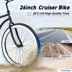 Bicicleta de crucero de playa para hombre Whisen 26, bicicletas de una sola velocidad con cuadro de acero, ruedas anchas para mayor estabilidad