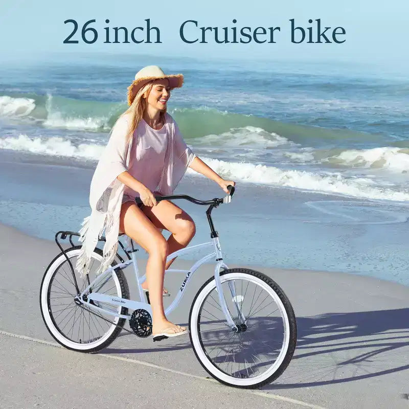 Bicicleta de crucero de playa para hombre Whisen 26, bicicletas de una sola velocidad con cuadro de acero, ruedas anchas para mayor estabilidad