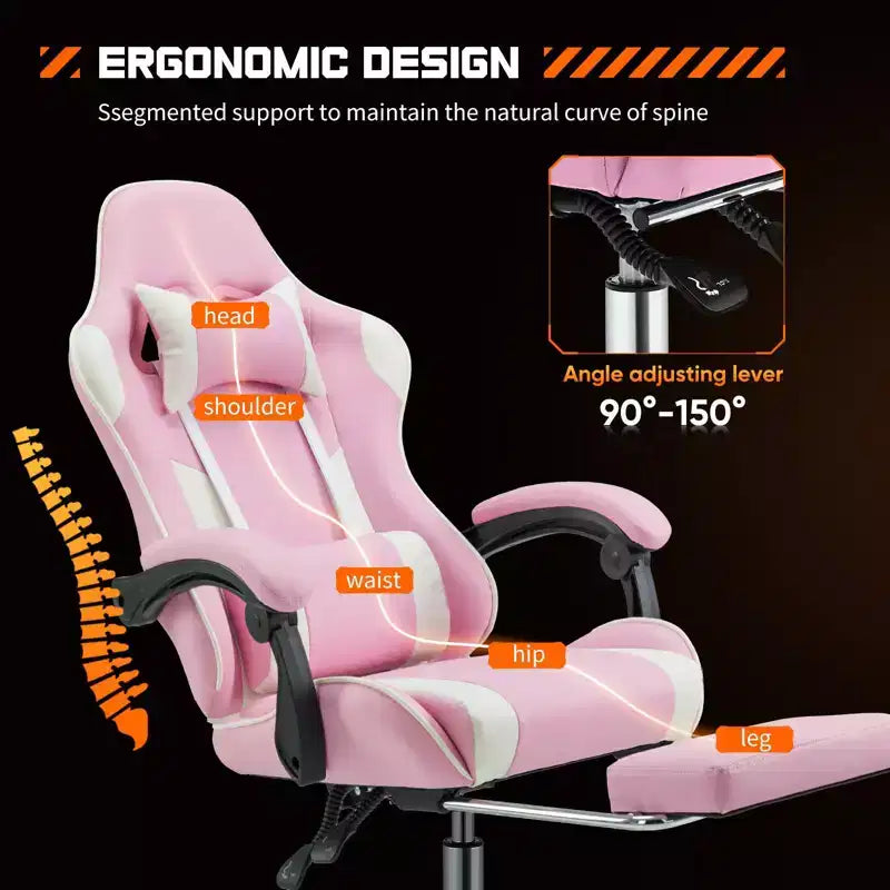 Silla gaming ergonómica Okak con reposapiés y soporte lumbar, silla de ordenador con reposacabezas y reposabrazos, silla con ruedas para estudio y oficina