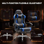 Silla gaming ergonómica Okak con reposapiés y soporte lumbar, silla de ordenador con reposacabezas y reposabrazos, silla con ruedas para estudio y oficina