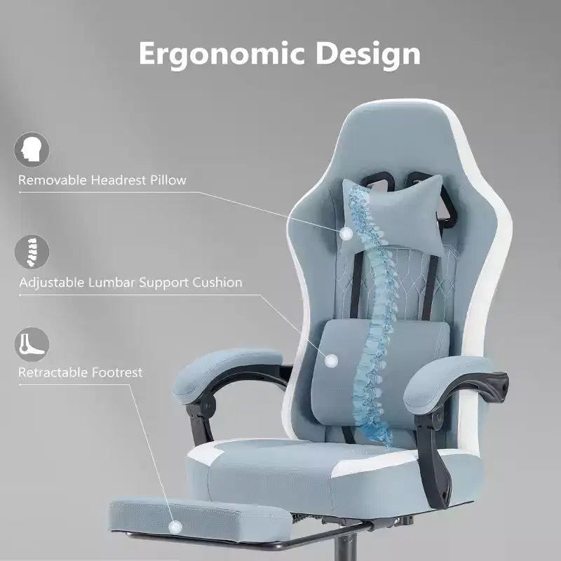 Silla de oficina ergonómica Okak con reposabrazos acolchados, silla gaming con reposapiés y soporte lumbar, silla giratoria con ruedas para casa y oficina