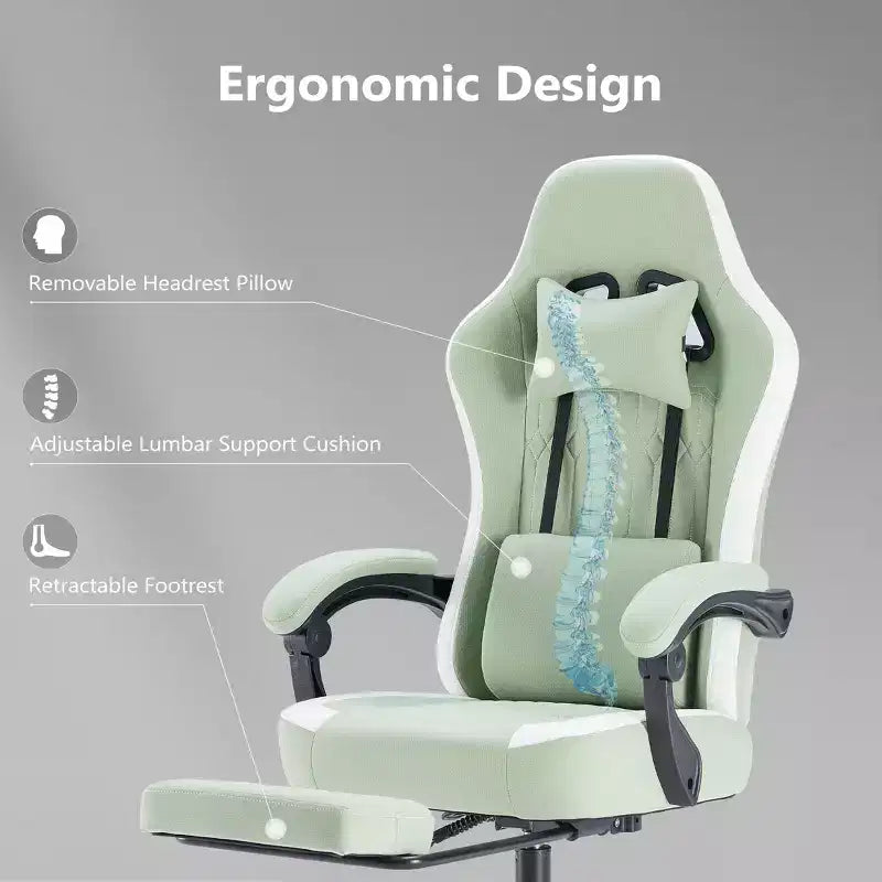 Silla de oficina ergonómica Okak con reposabrazos acolchados, silla gaming con reposapiés y soporte lumbar, silla giratoria con ruedas para casa y oficina