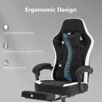 Silla de oficina ergonómica Okak con reposabrazos acolchados, silla gaming con reposapiés y soporte lumbar, silla giratoria con ruedas para casa y oficina