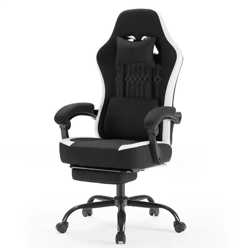 Silla de oficina ergonómica Okak con reposabrazos acolchados, silla gaming con reposapiés y soporte lumbar, silla giratoria con ruedas para casa y oficina