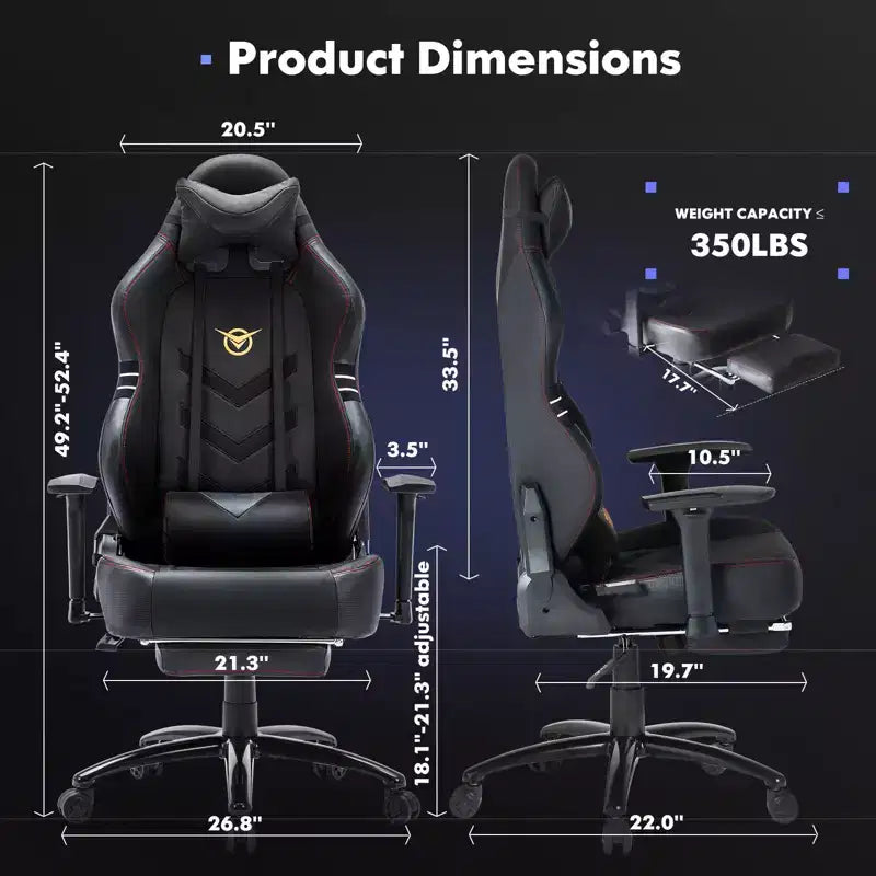 Silla de juego ergonómica de respaldo alto Okak con almohada cervical desmontable, silla de computadora con asiento acolchado y soporte lumbar, silla cómoda para el hogar, negra