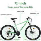 Bicicleta de montaña Whisen 26 con suspensión, cambio trasero de 8 velocidades, horquilla, neumáticos KENDA, frenos de disco dobles