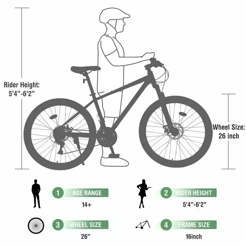 Bicicleta de montaña Whisen 26 con suspensión, cambio trasero de 8 velocidades, horquilla, neumáticos KENDA, frenos de disco dobles
