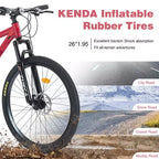 Bicicleta de montaña Whisen 26 con suspensión, cambio trasero de 8 velocidades, horquilla, neumáticos KENDA, frenos de disco dobles