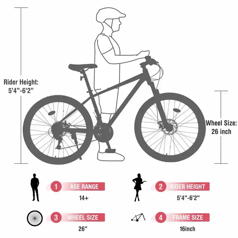 Bicicleta de montaña Whisen 26 con suspensión, cambio trasero de 8 velocidades, horquilla, neumáticos KENDA, frenos de disco dobles
