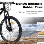 Bicicleta de montaña Whisen 26 con suspensión, cambio trasero de 8 velocidades, horquilla, neumáticos KENDA, frenos de disco dobles