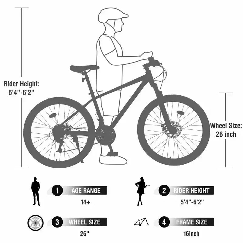 Bicicleta de montaña Whisen 26 con suspensión, cambio trasero de 8 velocidades, horquilla, neumáticos KENDA, frenos de disco dobles
