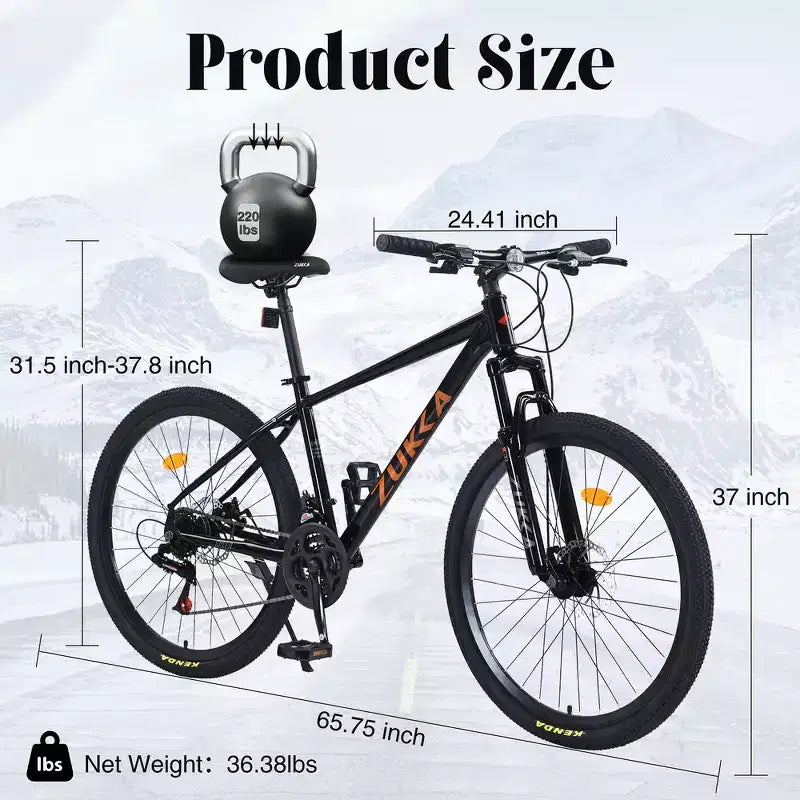 Bicicleta de montaña Whisen 26 con suspensión, cambio trasero de 8 velocidades, horquilla, neumáticos KENDA, frenos de disco dobles