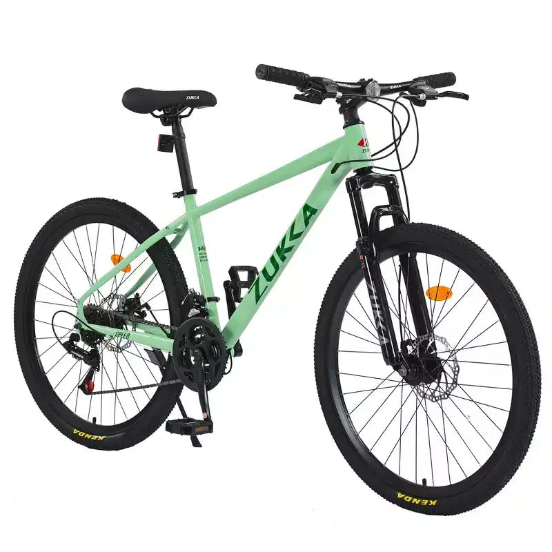 Bicicleta de montaña Whisen 26 con suspensión, cambio trasero de 8 velocidades, horquilla, neumáticos KENDA, frenos de disco dobles