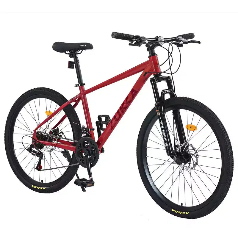 Bicicleta de montaña Whisen 26 con suspensión, cambio trasero de 8 velocidades, horquilla, neumáticos KENDA, frenos de disco dobles