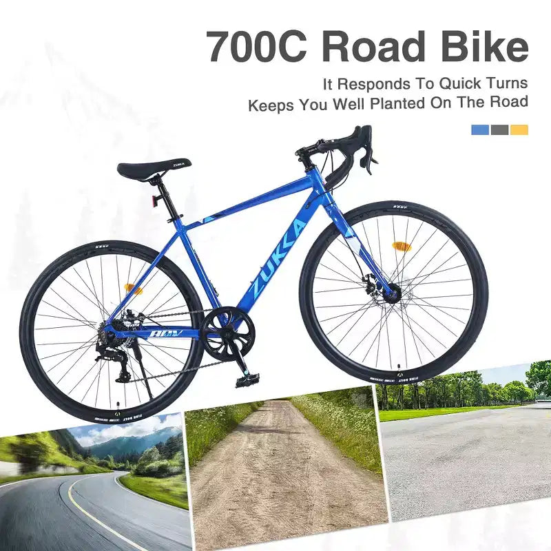 Bicicleta de Carretera Whisen 28, Bicicleta para Exteriores de Adultos con 7 Velocidades, Cuadro de Aleación de Aluminio para Hombres y Mujeres